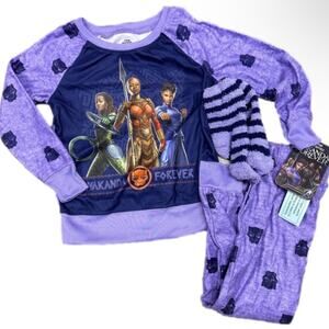 New Girl’s Marvel Black Panther Wakanda Forever Pajamas Sleep Outfit size XS 4-5